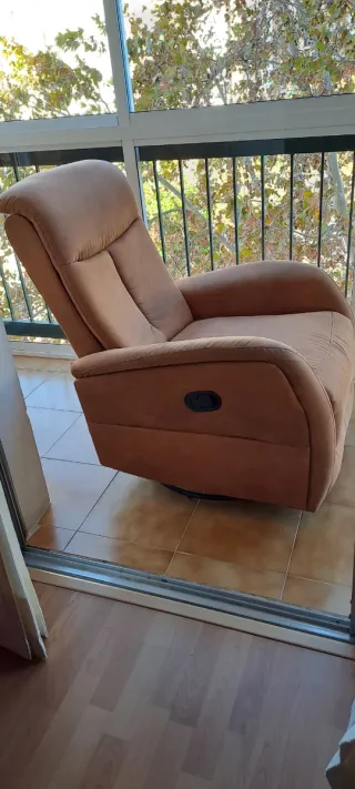 Sillón relax tela beige/marrón