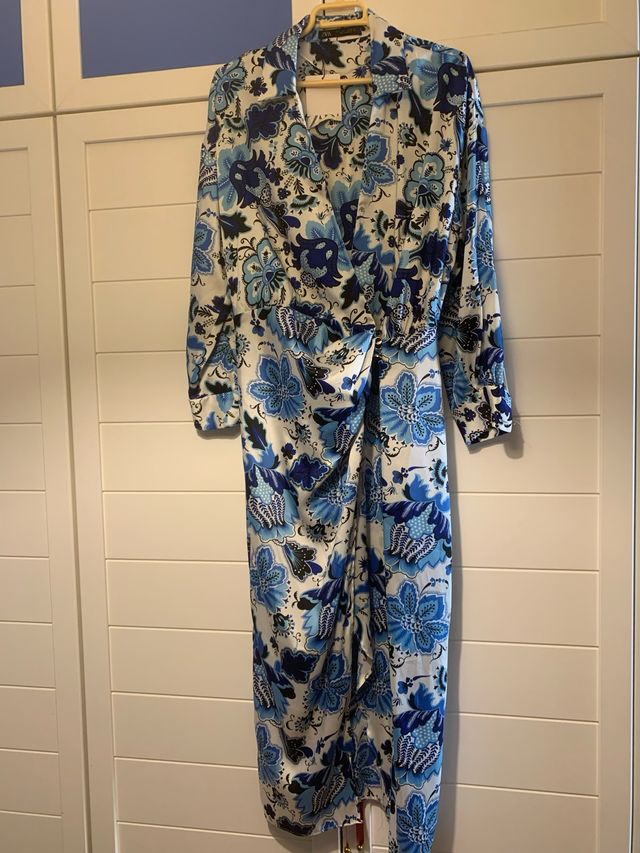 Vestido Zara Estampado Floral Azul