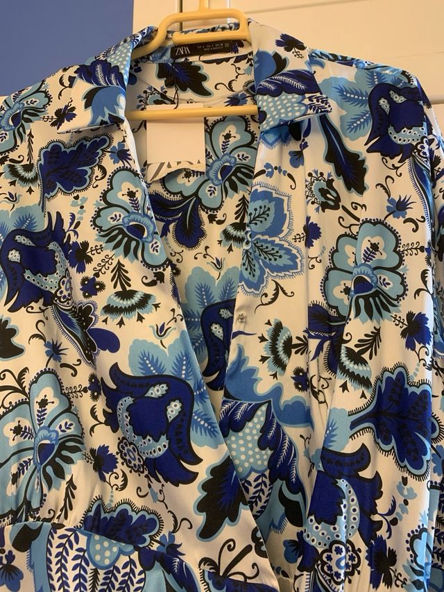 Vestido Zara Estampado Floral Azul