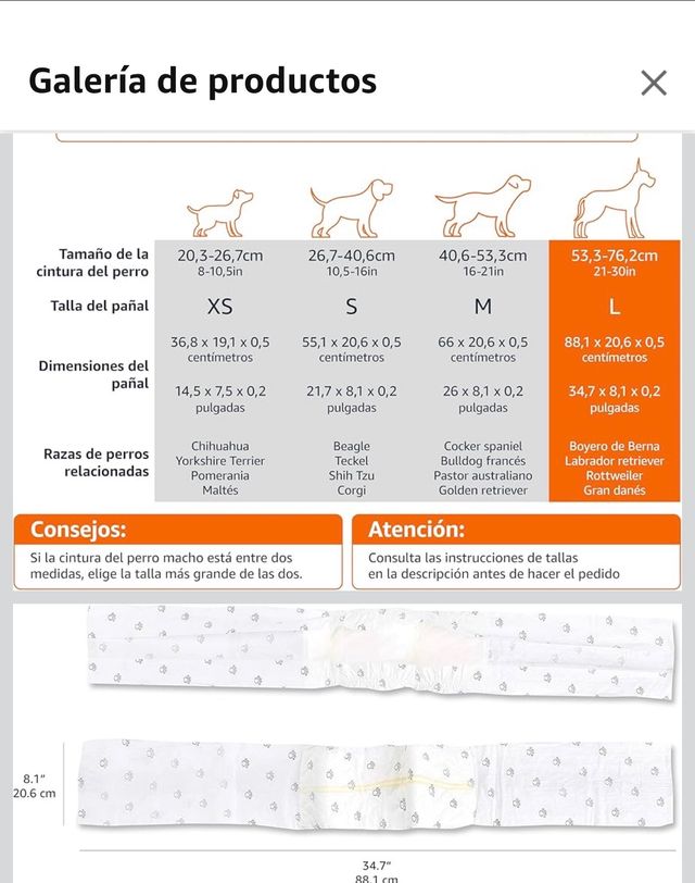 Pañales para perros grandes Talla L