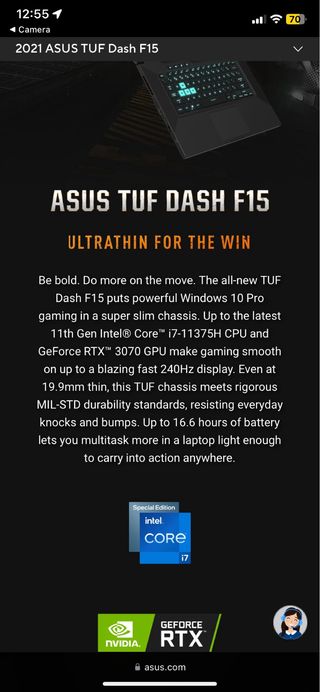 Portátil ASUS TUF DASH F15 (RTX 3060)