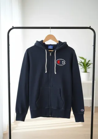Sudadera Champion Full Zip Azul Marino Logo Clásic