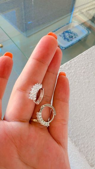 Pendientes Aro Doble Brillantes Plata