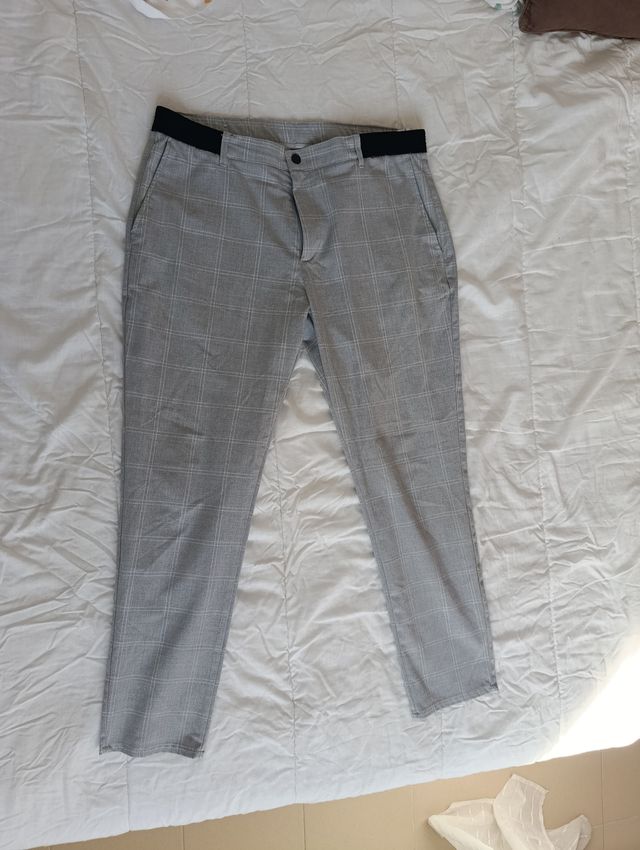 Pantalón de traje Zara gris cuadros XL