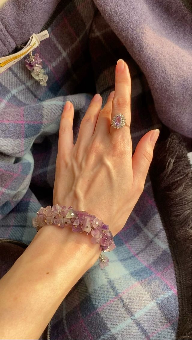 Pendientes y pulsera de amatista natural