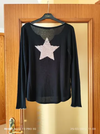 Jersey mujer estrella lentejuelas negro
