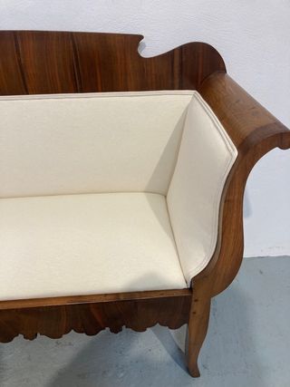 Banco antiguo nogal tapizado restaurado