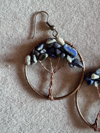 Brincos Árvore da Vida com Pedras Azuis