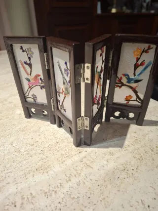 Biombo japonés bordado pájaros