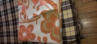 Manta cama 90cm floral naranja y rosa