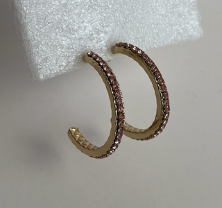 Pendientes aro dorados con circonitas rosas