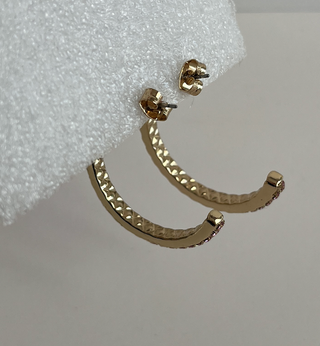 Pendientes aro dorados con circonitas rosas