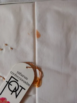 Juego de Sábana antigua bordada floral camel