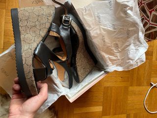 Sandali Loren Neri Tg 40 nuovi in vera pelle