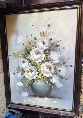 Quadro antigo flores brancas