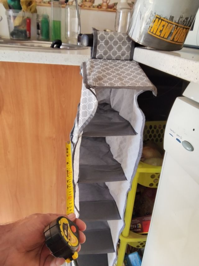 Organizador de tela gris y beige