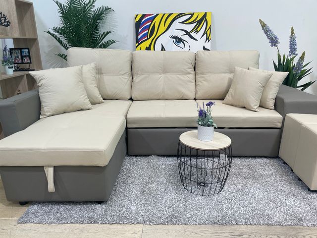 Sofá cama beige con arcón incorporado
