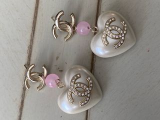 Pendientes Chanel Corazón Perla y Cristal Dorado