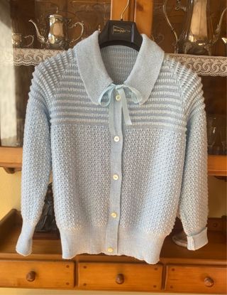 Mañanita chaqueta punto vintage azul