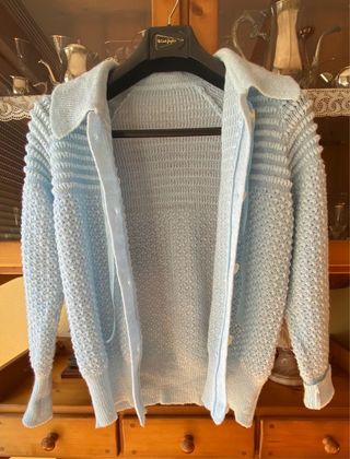Mañanita chaqueta punto vintage azul