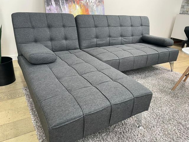Sofá-cama chaise-longue gris oscuro
