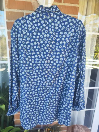 Camisa Mango Estampada Flores Azul