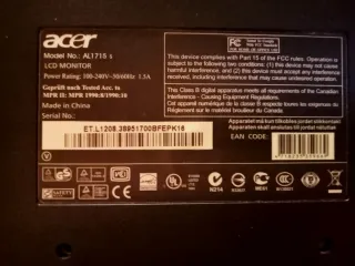 Monitor Acer Plata y Negro de 15 pulgadas