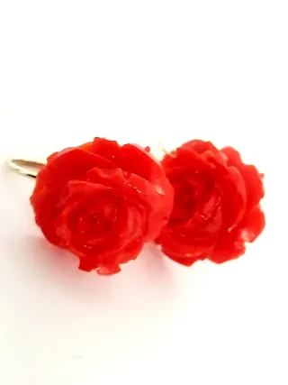 Pendientes Oro y Coral Rojo Flor Rosa