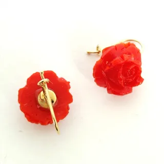 Pendientes Oro y Coral Rojo Flor Rosa