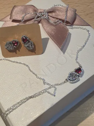 Conjunto Pandora Corazones Rojo y Plata