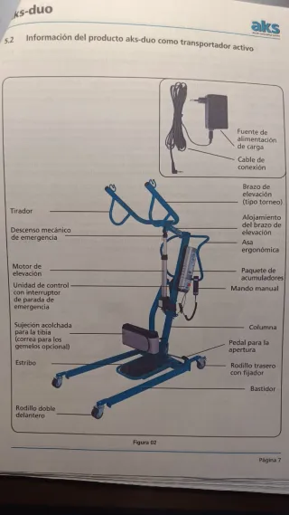Grua ortopédica bipedestación, elevación, traslado