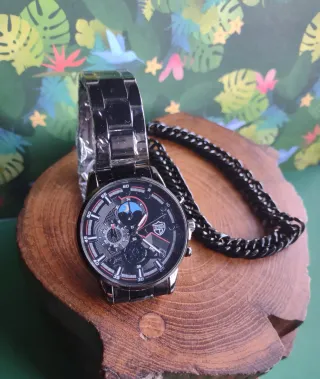 Reloj Negro + Pulsera Hombre