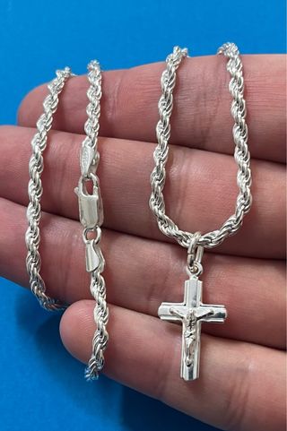 Cadena Cordón 60cm Macizo Y Cruz Biselada Plata925