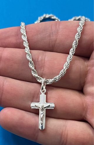 Cadena Cordón 60cm Macizo Y Cruz Biselada Plata925