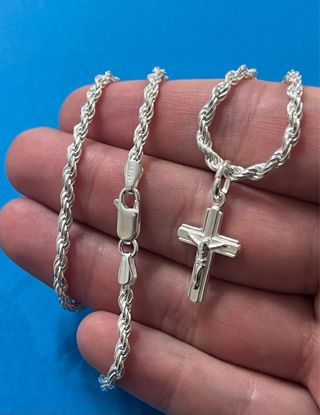 Cadena Cordón 60cm Macizo Y Cruz Biselada Plata925