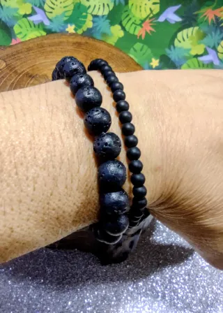 Lote 2 Pulseras Piedra Volcánica Negra