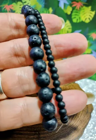Lote 2 Pulseras Piedra Volcánica Negra