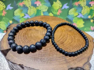 Lote 2 Pulseras Piedra Volcánica Negra