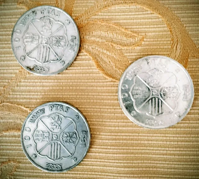 3 Monedas Franco 100 Pesetas 1966