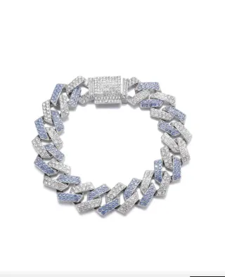 Pulsera Cubana con Cristales Azules y Plateados