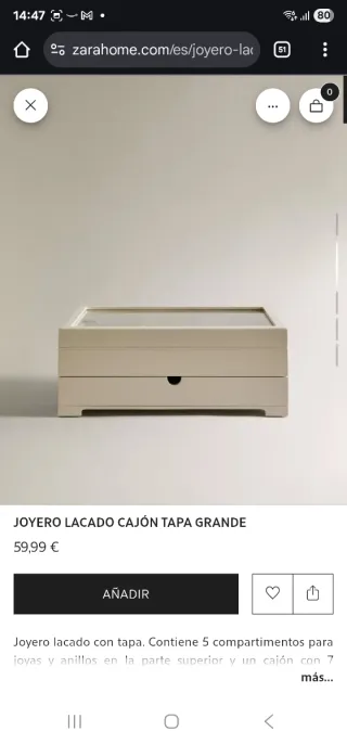 Joyero Lacado Zara Home Cajón Grande