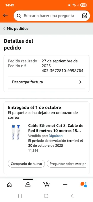 Cable de red Ethernet 5 metros