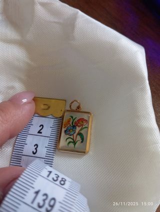 Antico pendente oro 18 kt madreperla dipinta a man