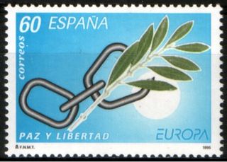 Sello España 60 Pesetas Paz y Libertad Europa