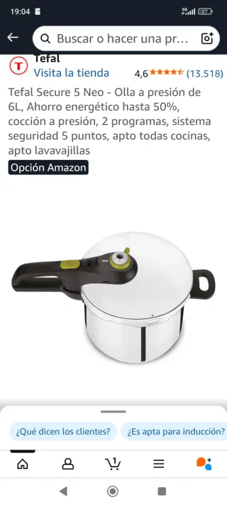 Olla a presión Tefal Secure 5 Neo 6L