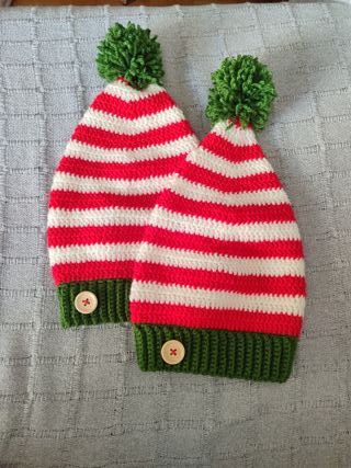 Gorro Navideño Crochet Rayas Roja y Blanca