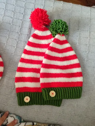 Gorro Navideño Crochet Rayas Roja y Blanca