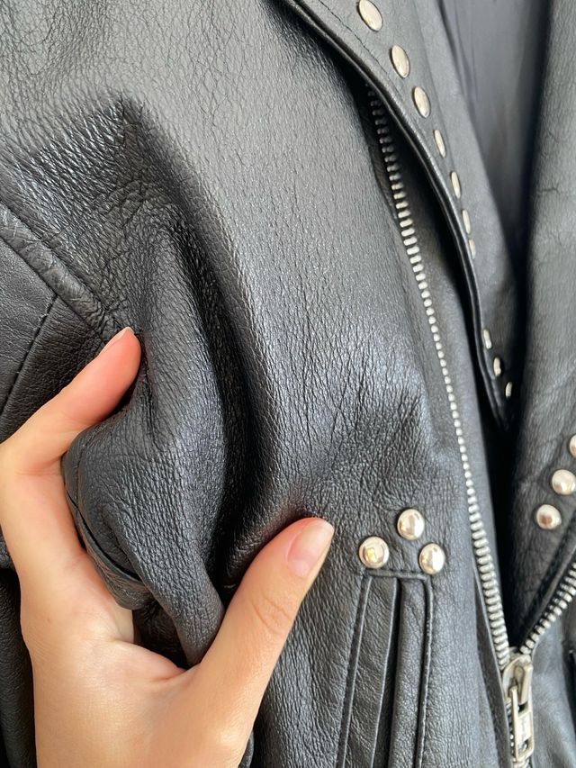 Chaqueta Biker Cuero Flecos Vintage