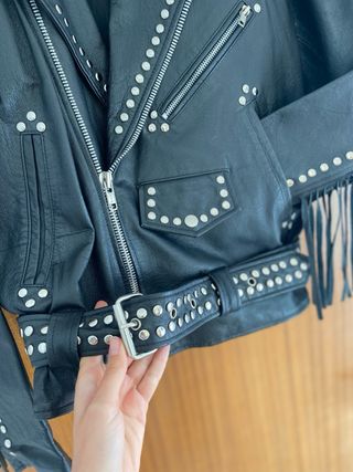 Chaqueta Biker Cuero Flecos Vintage