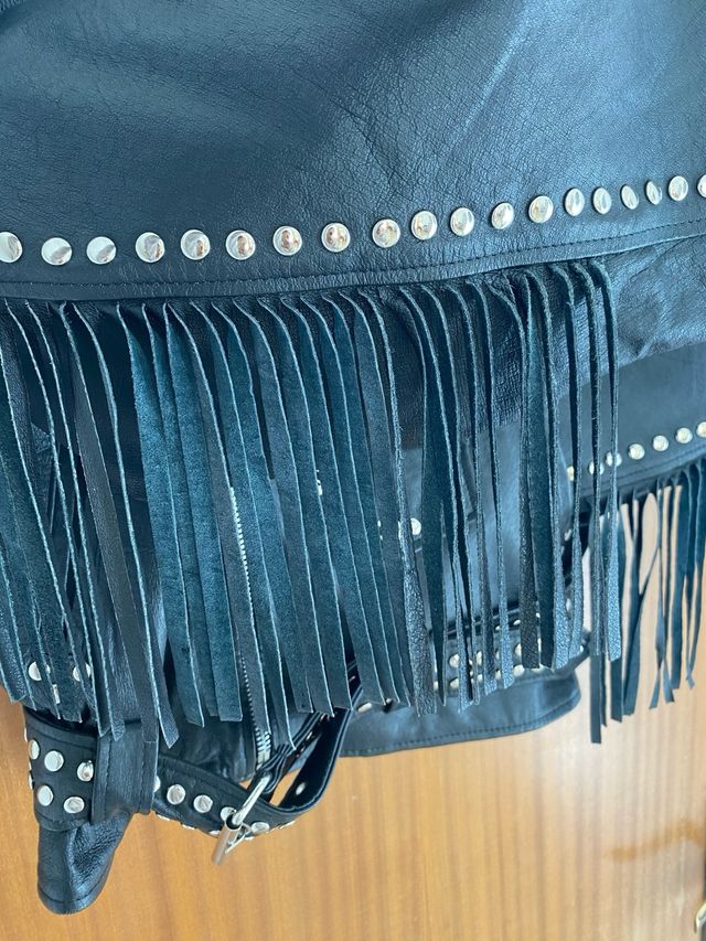 Chaqueta Biker Cuero Flecos Vintage